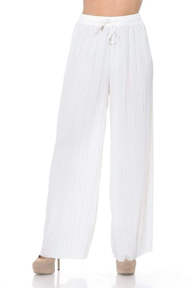 Auliné Collection Womens Solid Waistband Long Pleated Chiffon Palazzo Pants