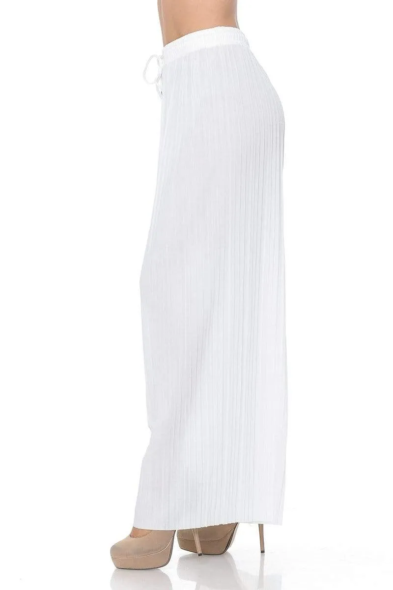 Auliné Collection Womens Solid Waistband Long Pleated Chiffon Palazzo Pants