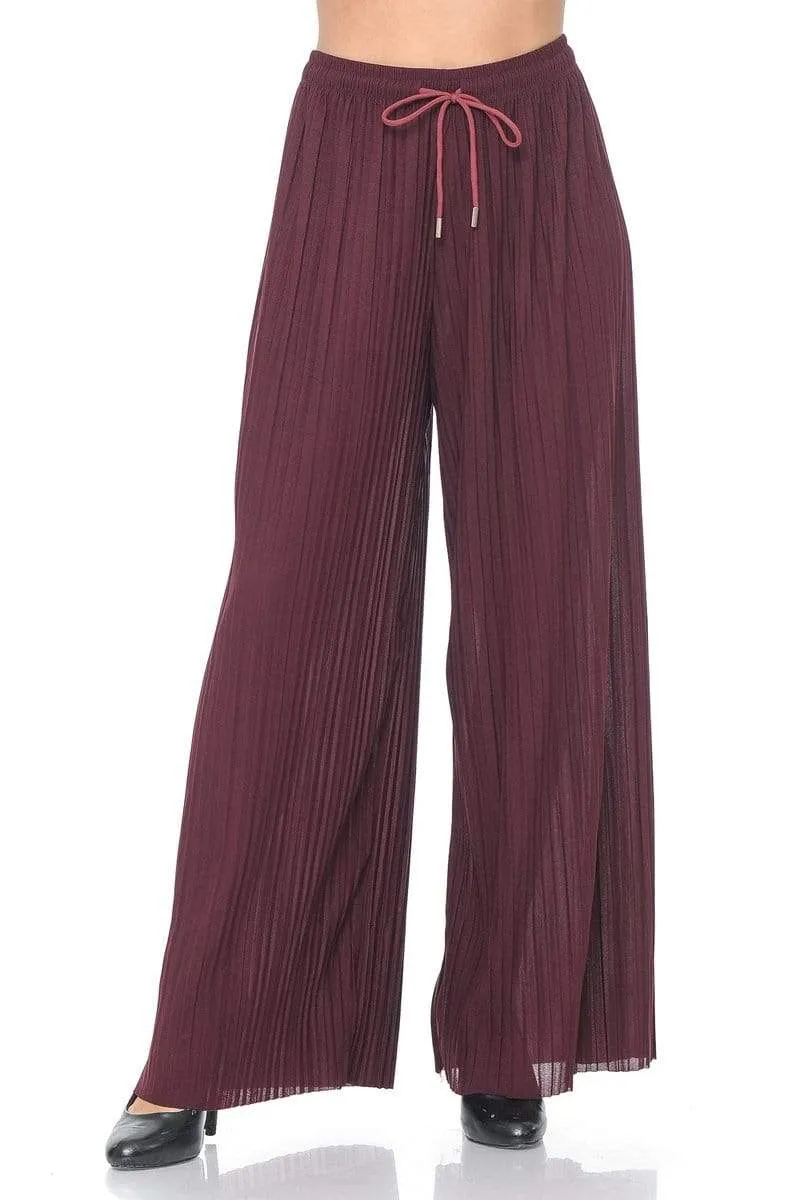 Auliné Collection Womens Solid Waistband Long Pleated Chiffon Palazzo Pants