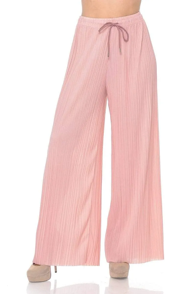 Auliné Collection Womens Solid Waistband Long Pleated Chiffon Palazzo Pants