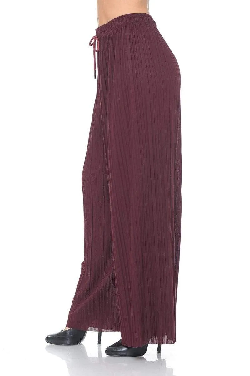 Auliné Collection Womens Solid Waistband Long Pleated Chiffon Palazzo Pants