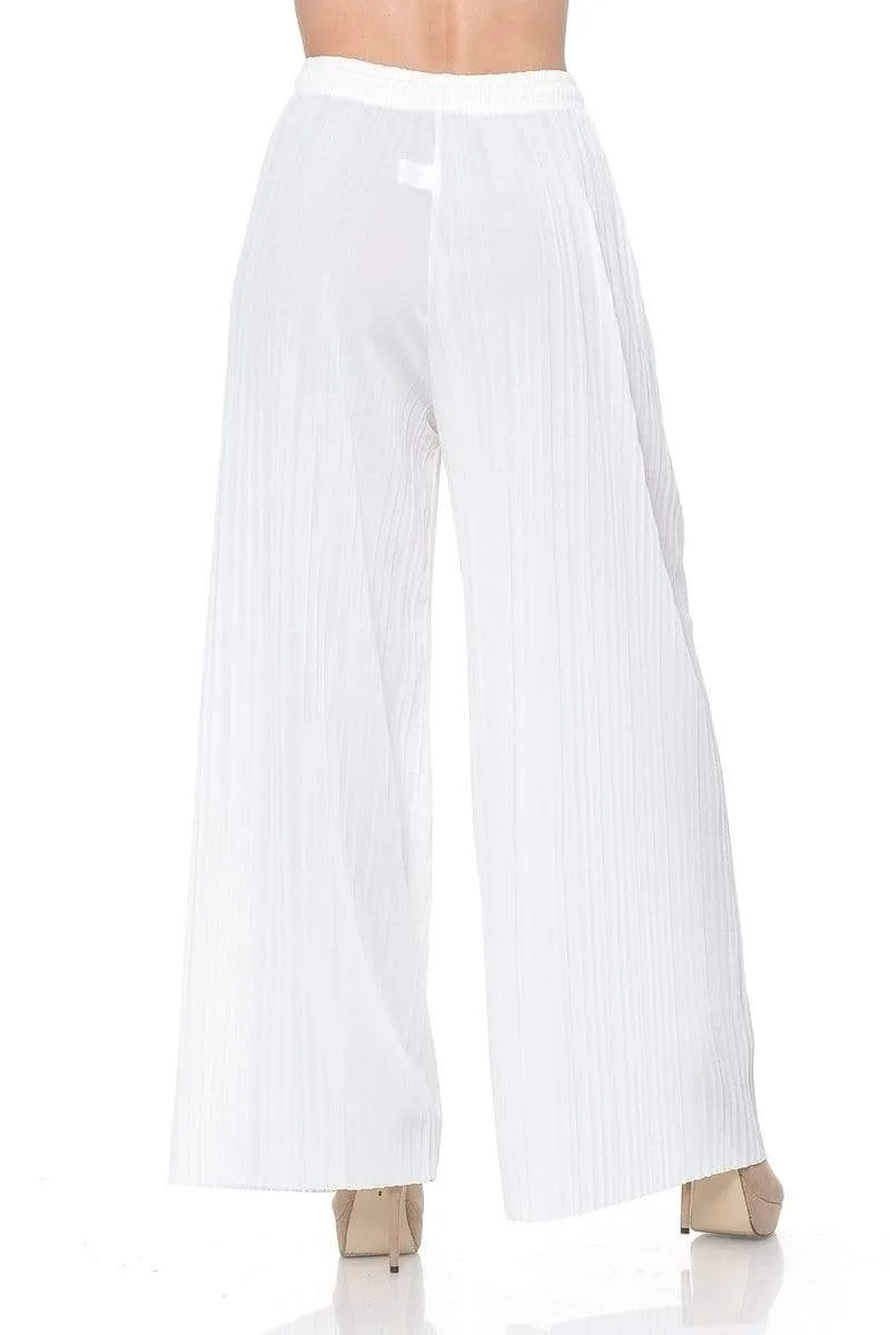 Auliné Collection Womens Solid Waistband Long Pleated Chiffon Palazzo Pants