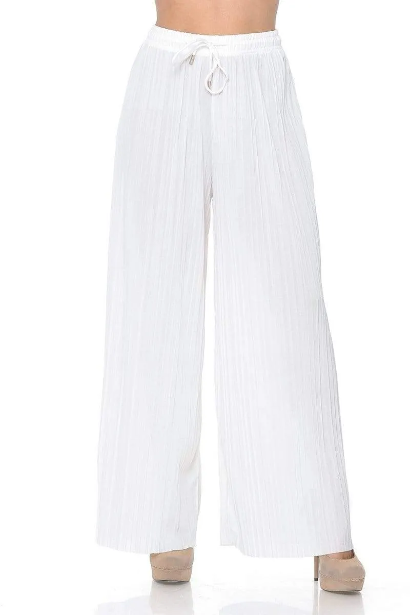 Auliné Collection Womens Solid Waistband Long Pleated Chiffon Palazzo Pants