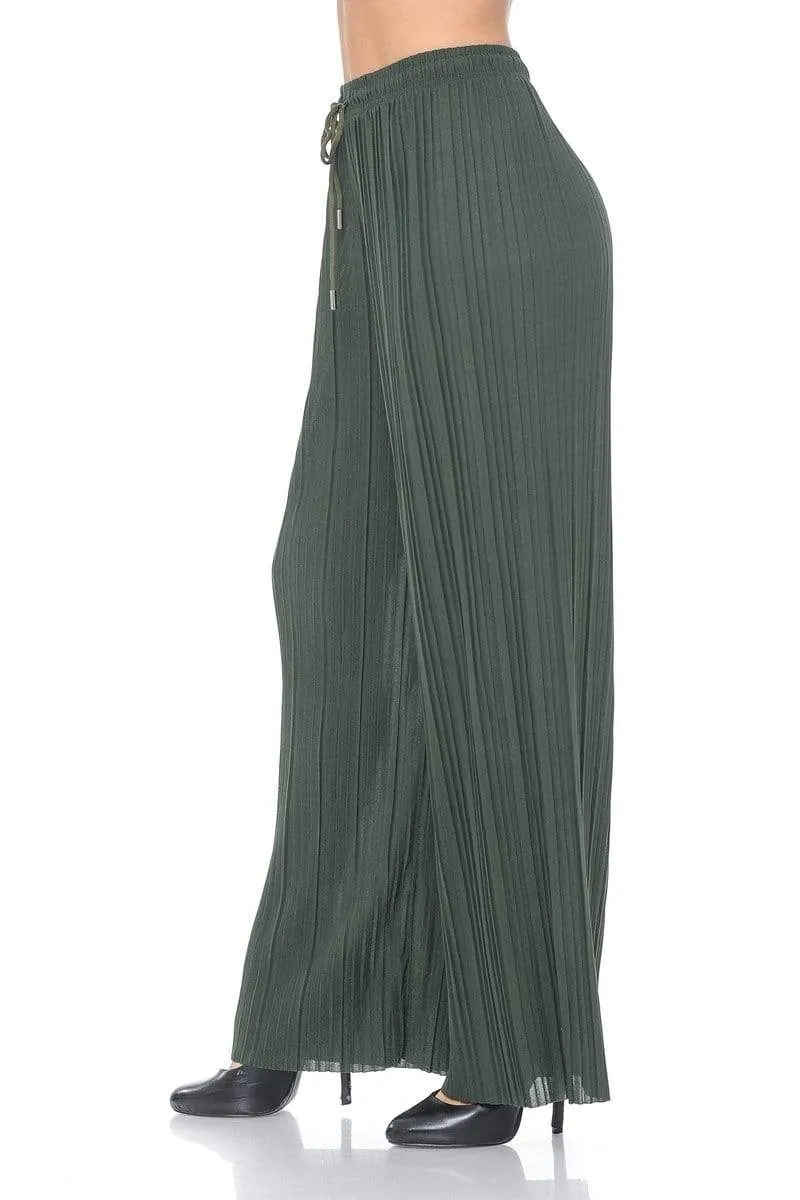 Auliné Collection Womens Solid Waistband Long Pleated Chiffon Palazzo Pants