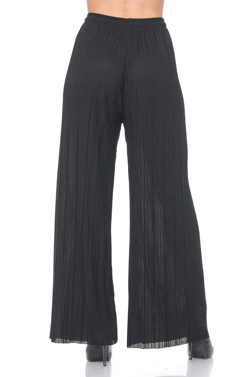 Auliné Collection Womens Solid Waistband Long Pleated Chiffon Palazzo Pants