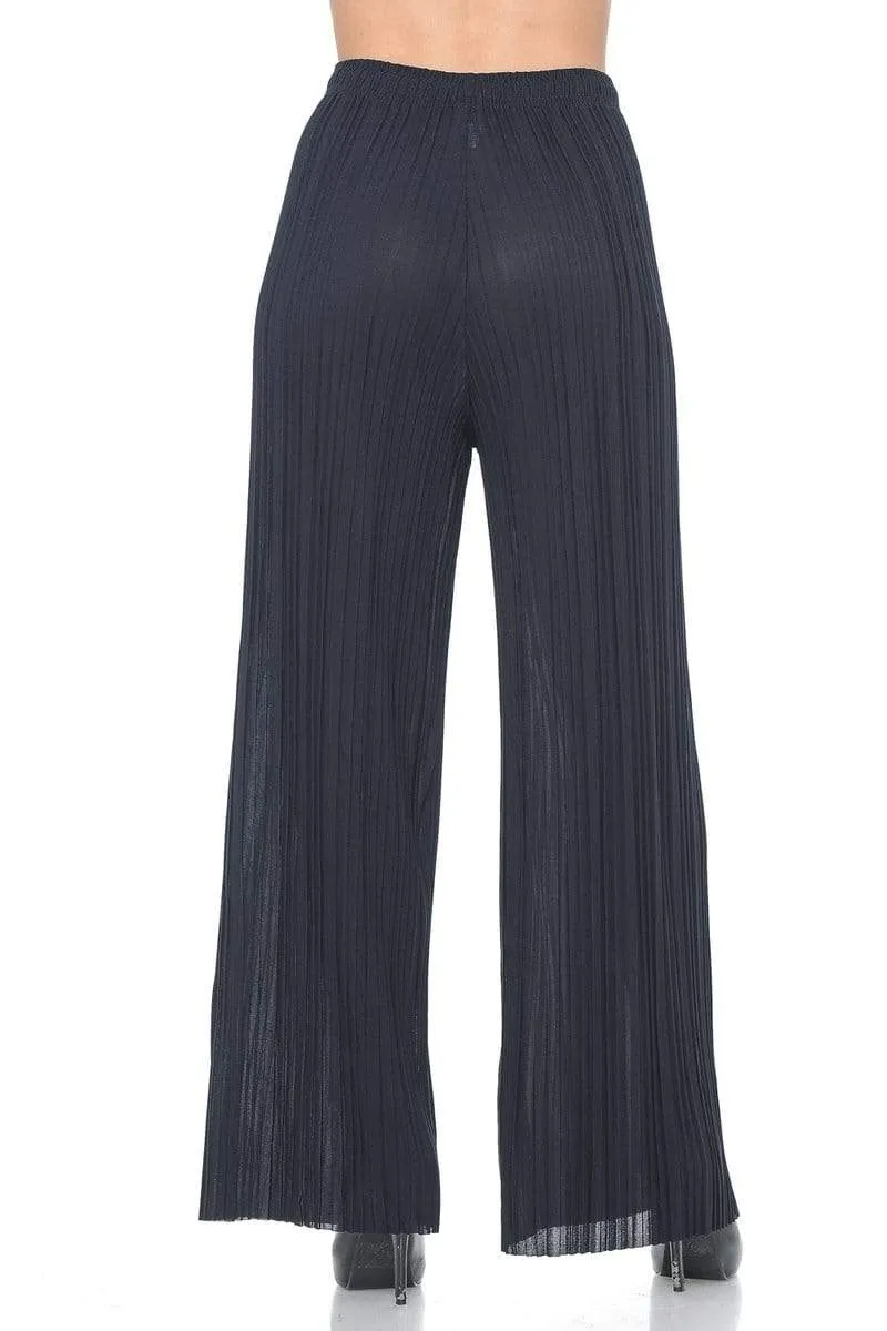 Auliné Collection Womens Solid Waistband Long Pleated Chiffon Palazzo Pants