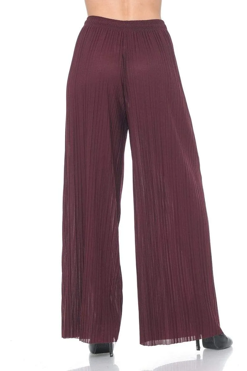 Auliné Collection Womens Solid Waistband Long Pleated Chiffon Palazzo Pants