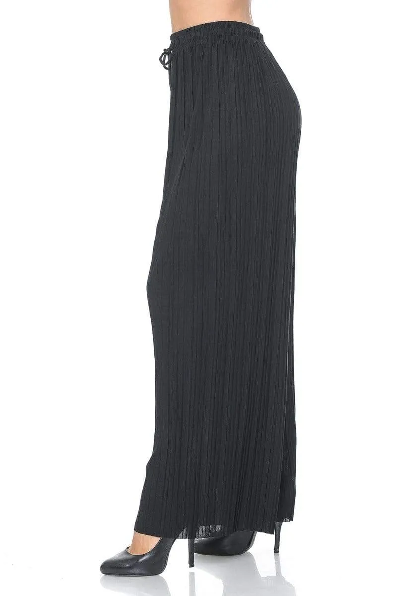 Auliné Collection Womens Solid Waistband Long Pleated Chiffon Palazzo Pants