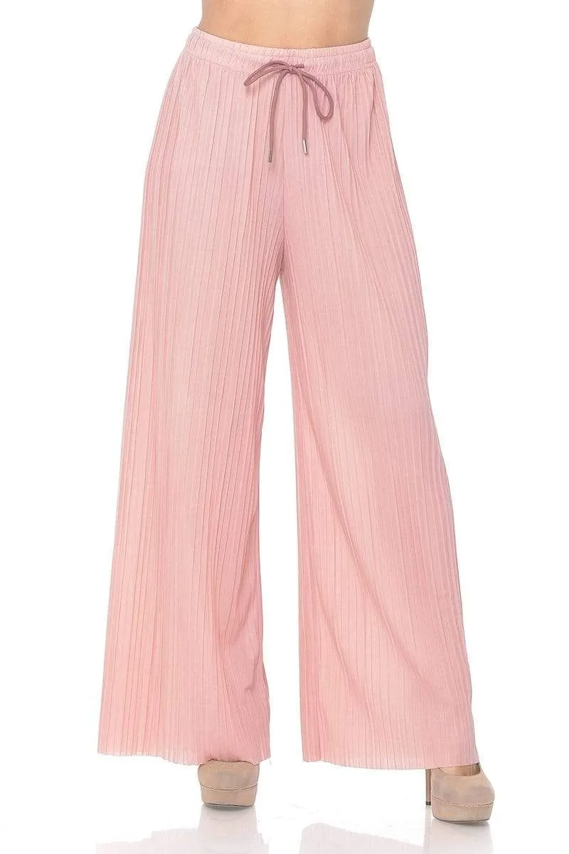 Auliné Collection Womens Solid Waistband Long Pleated Chiffon Palazzo Pants