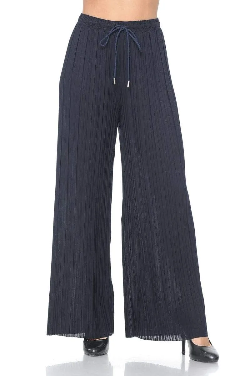 Auliné Collection Womens Solid Waistband Long Pleated Chiffon Palazzo Pants