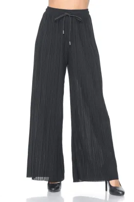 Auliné Collection Womens Solid Waistband Long Pleated Chiffon Palazzo Pants