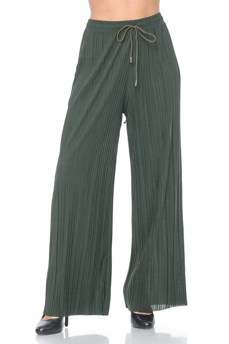 Auliné Collection Womens Solid Waistband Long Pleated Chiffon Palazzo Pants