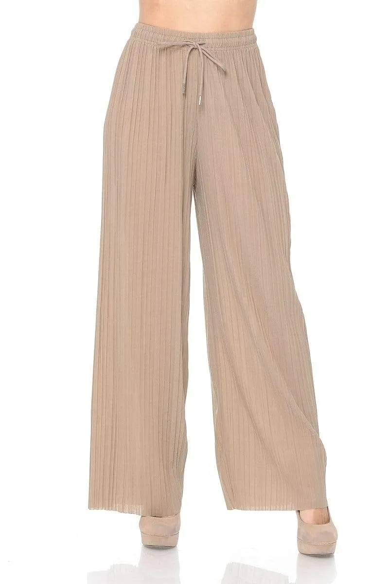 Auliné Collection Womens Solid Waistband Long Pleated Chiffon Palazzo Pants