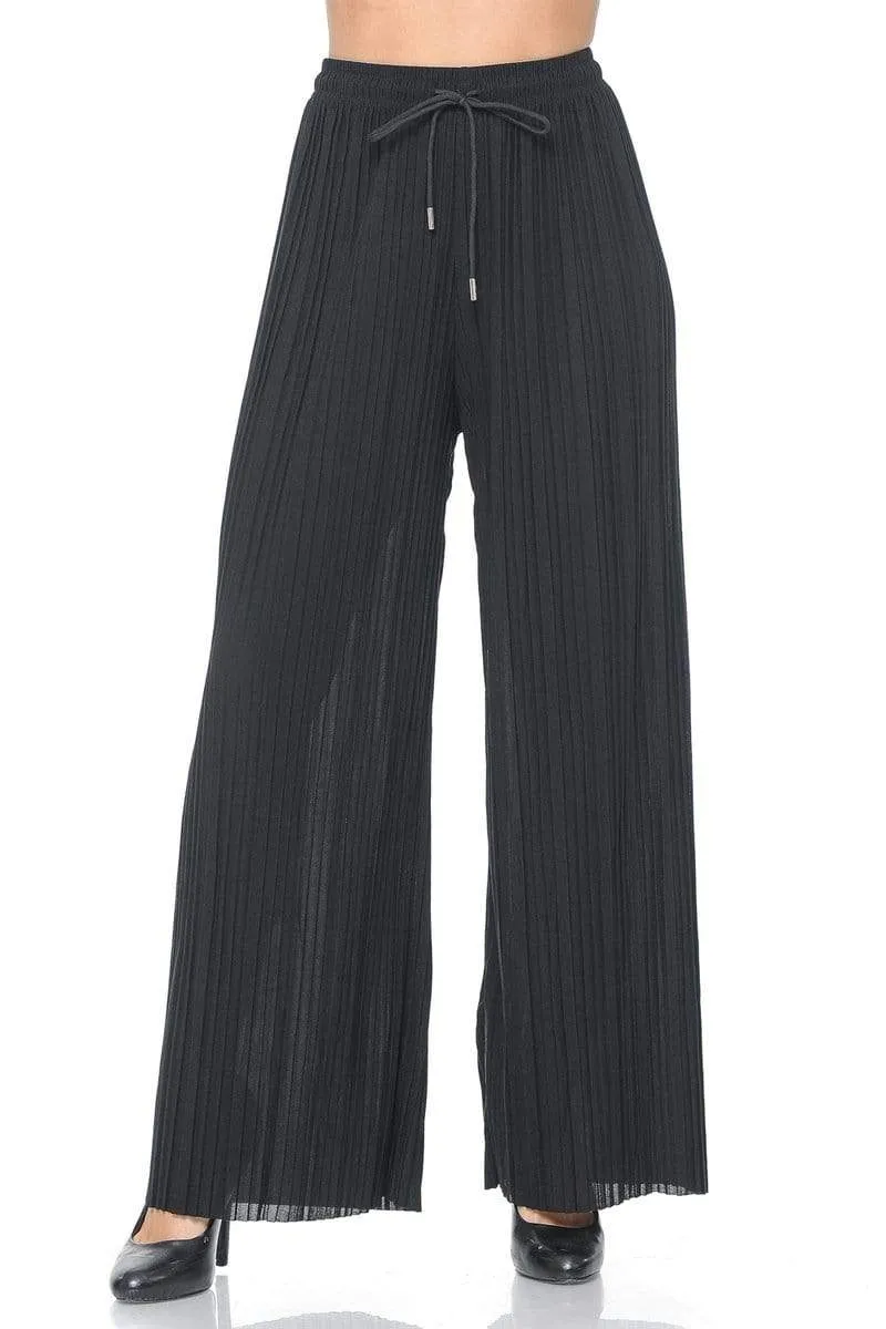 Auliné Collection Womens Solid Waistband Long Pleated Chiffon Palazzo Pants