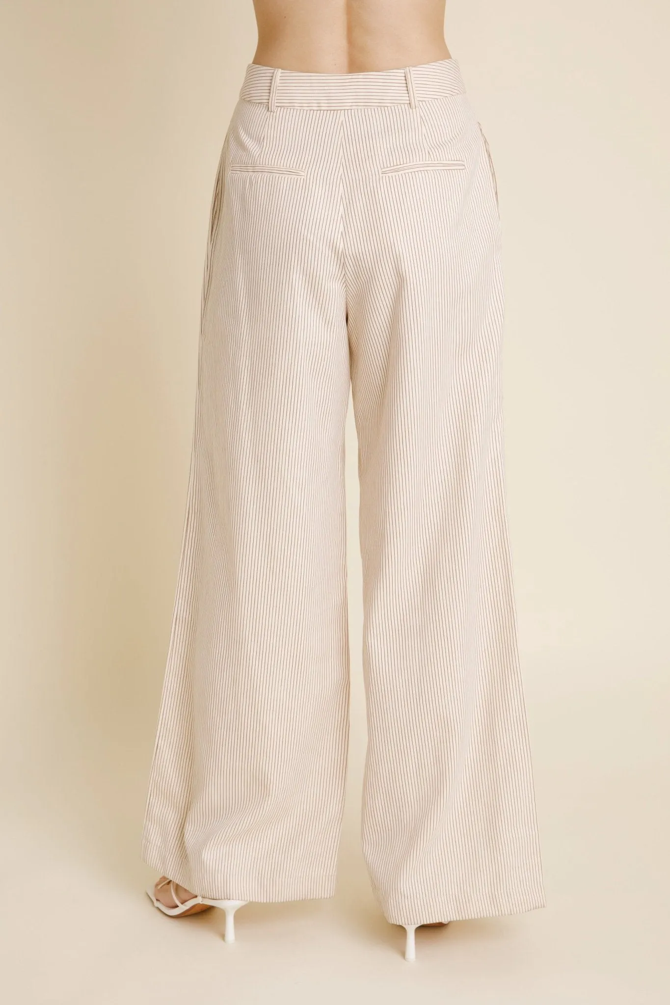 Aureum Ivory Pinstripe Twill Wide Leg Pants - FINAL SALE