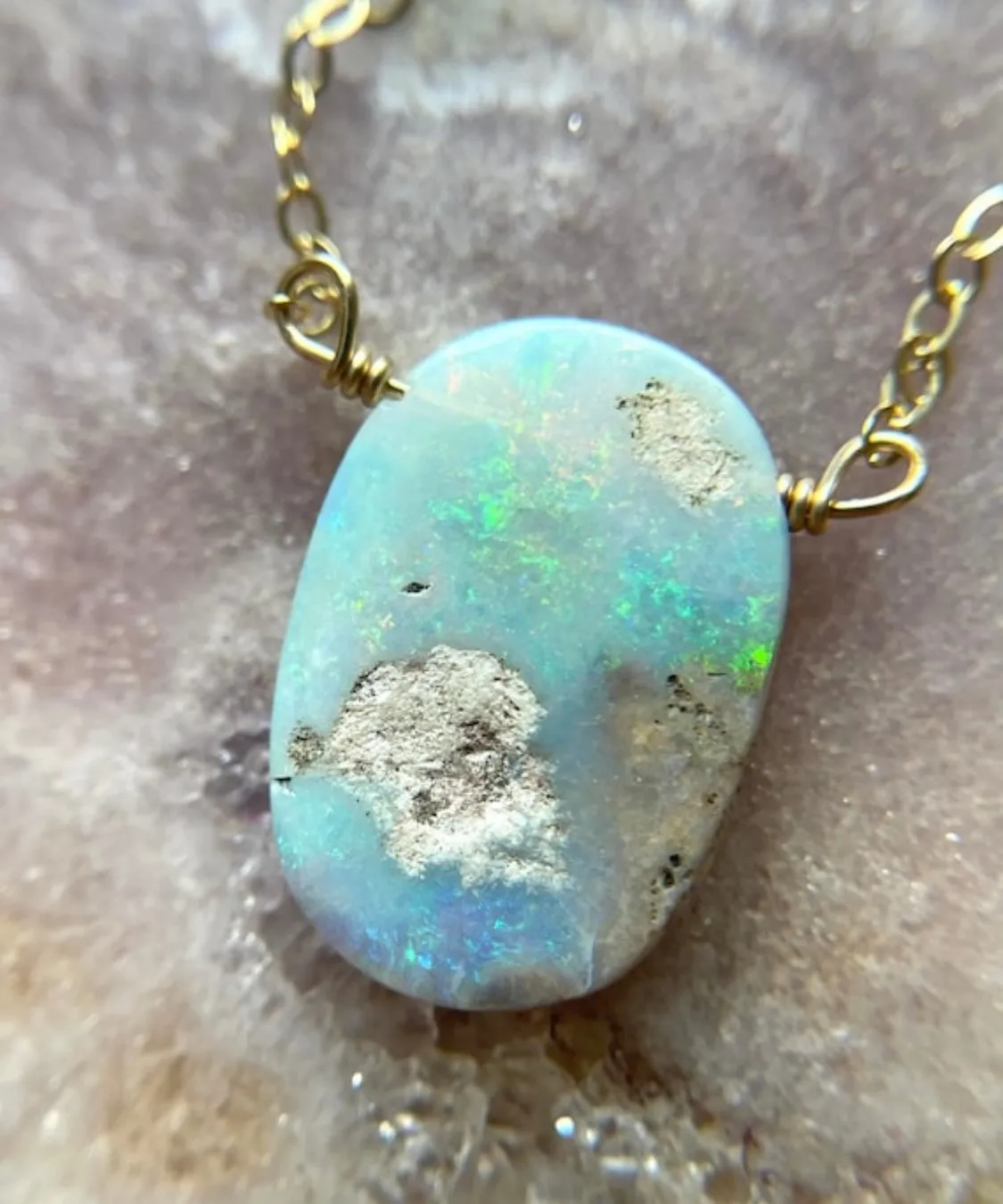 Australian Opal Pendant Necklace Gold Filled