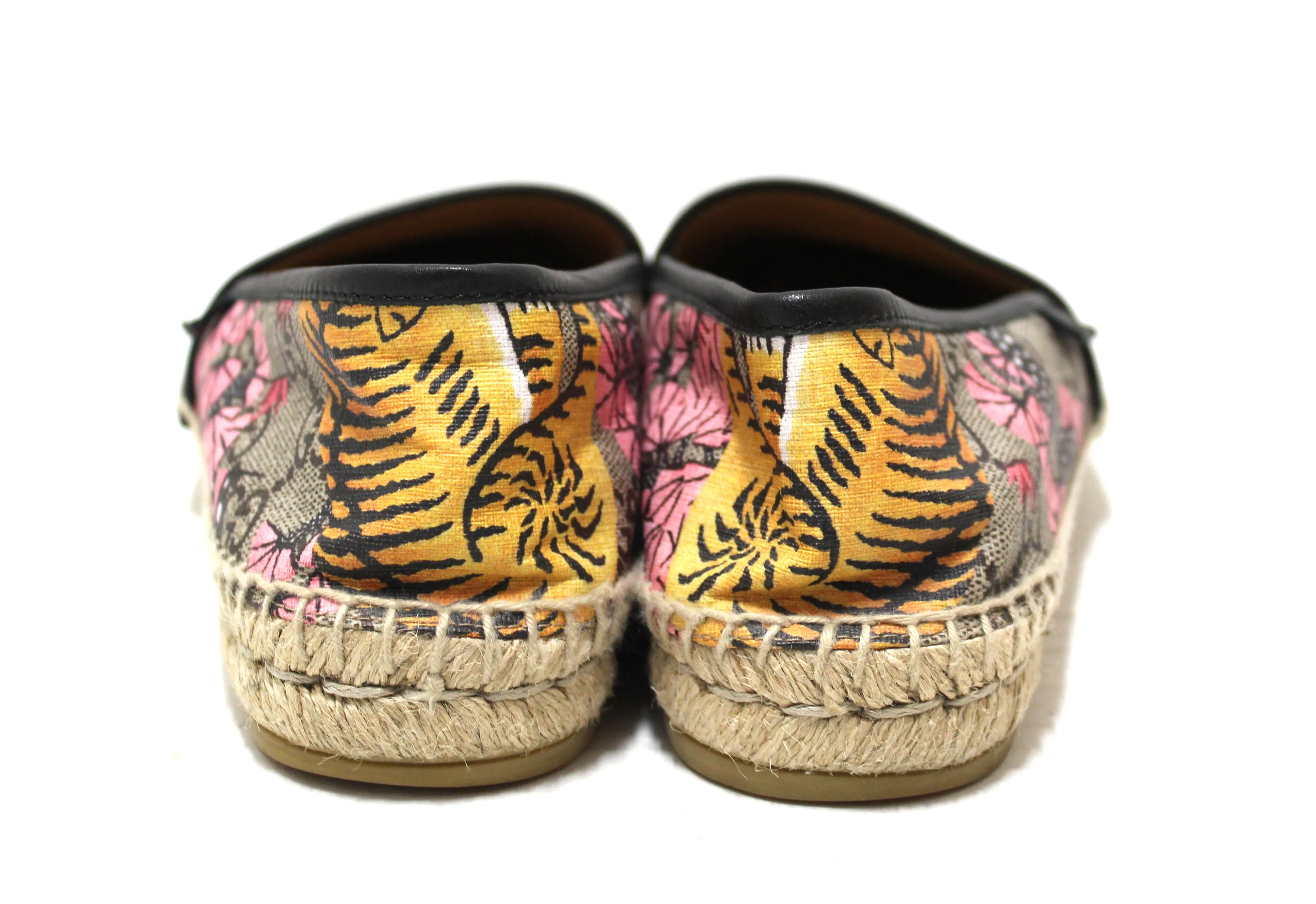 Authentic Gucci Tiger Bengal GG coated Canvas Espadrille Loafer Flats Shoes Size 37