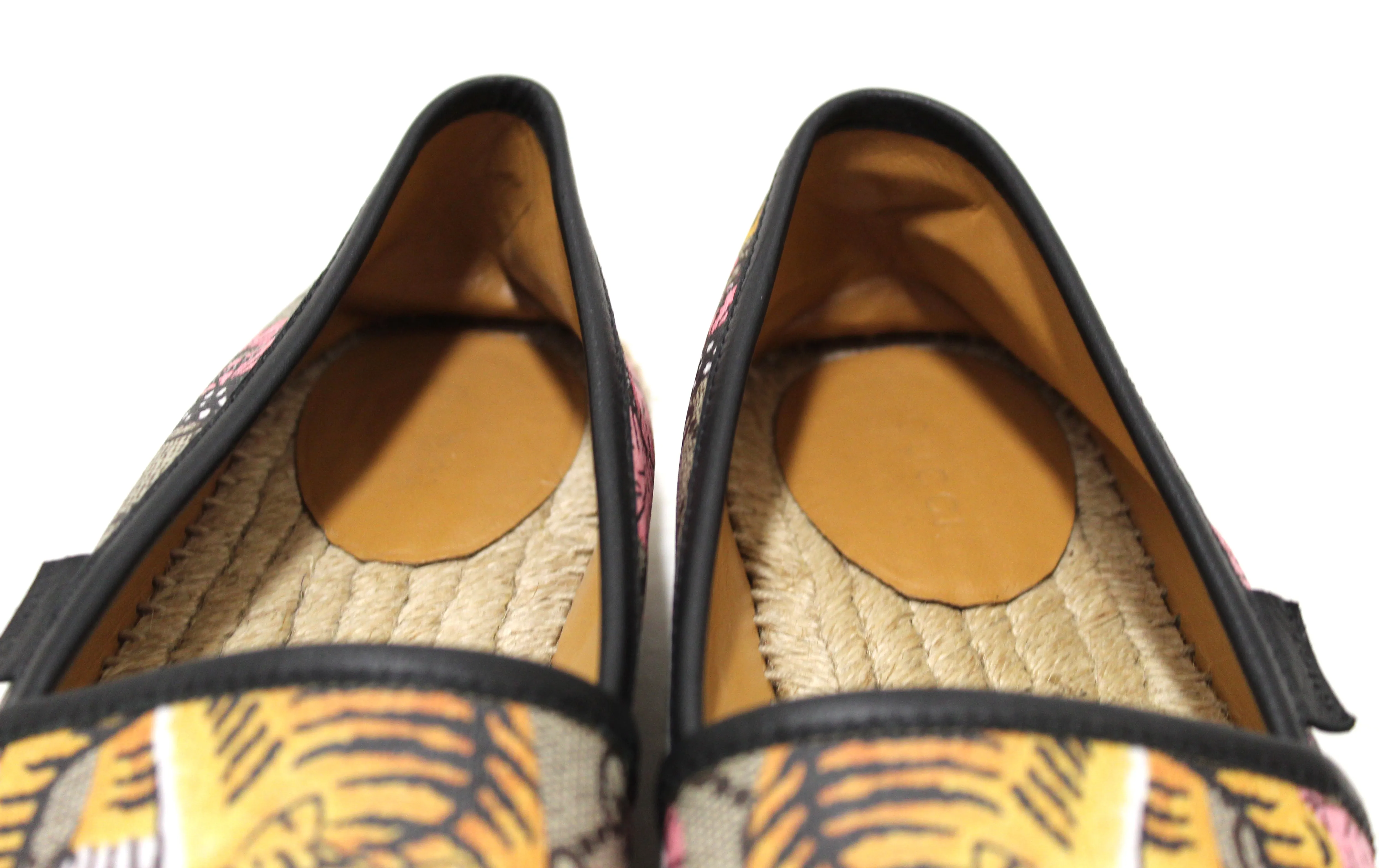 Authentic Gucci Tiger Bengal GG coated Canvas Espadrille Loafer Flats Shoes Size 37