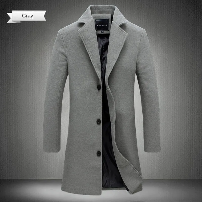 Autumn and Winter Long Cotton Coat New Wool Blend Casual Business Fashion