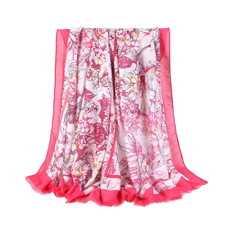 Autumn and winter new satin printing spring orchid autumn chrysanthemum outdoor ladies warm shawl scarf