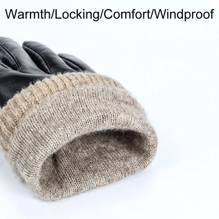 Autumn And Winter Padded Leather Gloves Business Simple Outdoor Sports Warm Gloves, Size: M(Black)