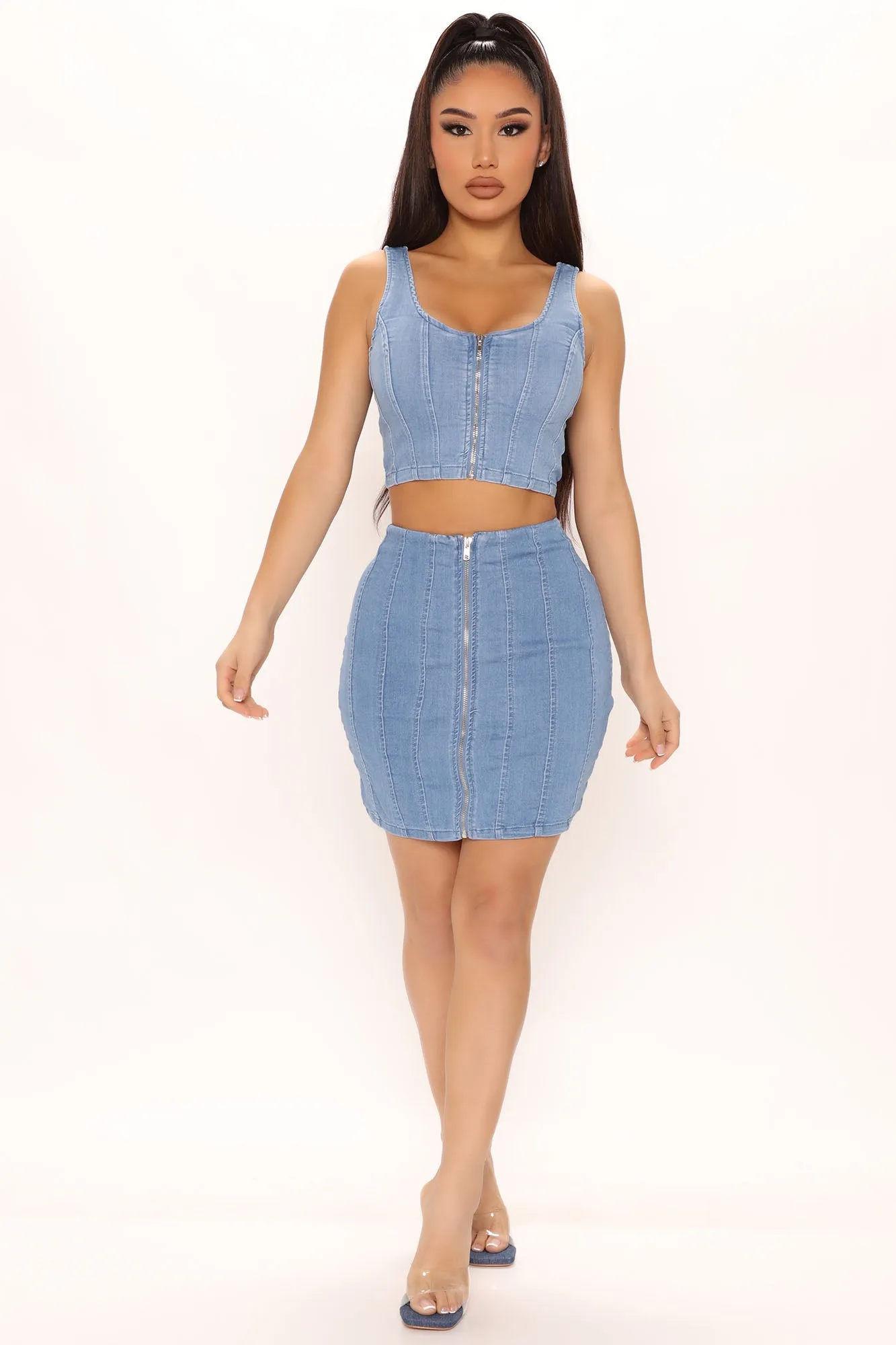 Aviana Denim Skirt Set - Medium Wash