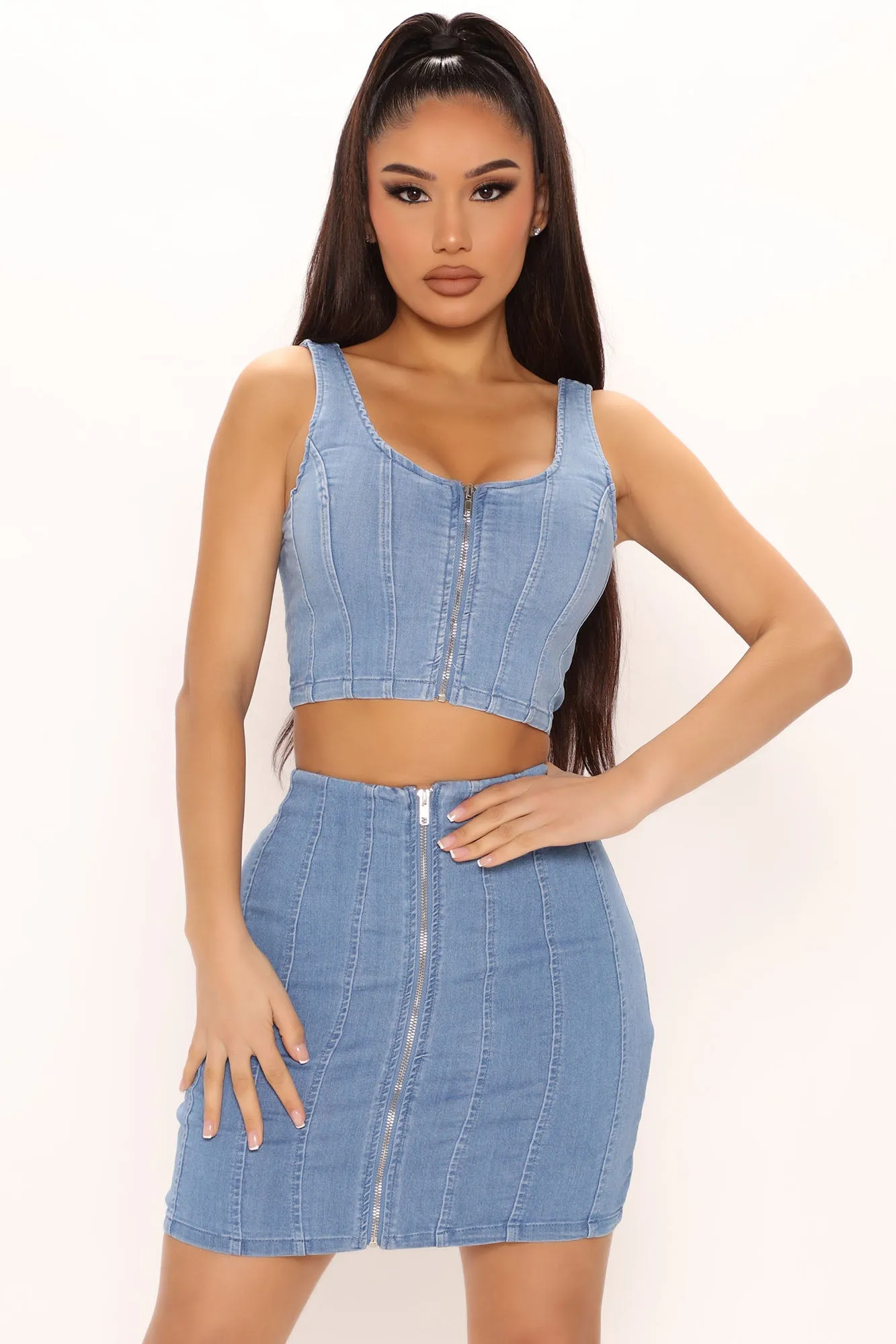 Aviana Denim Skirt Set - Medium Wash