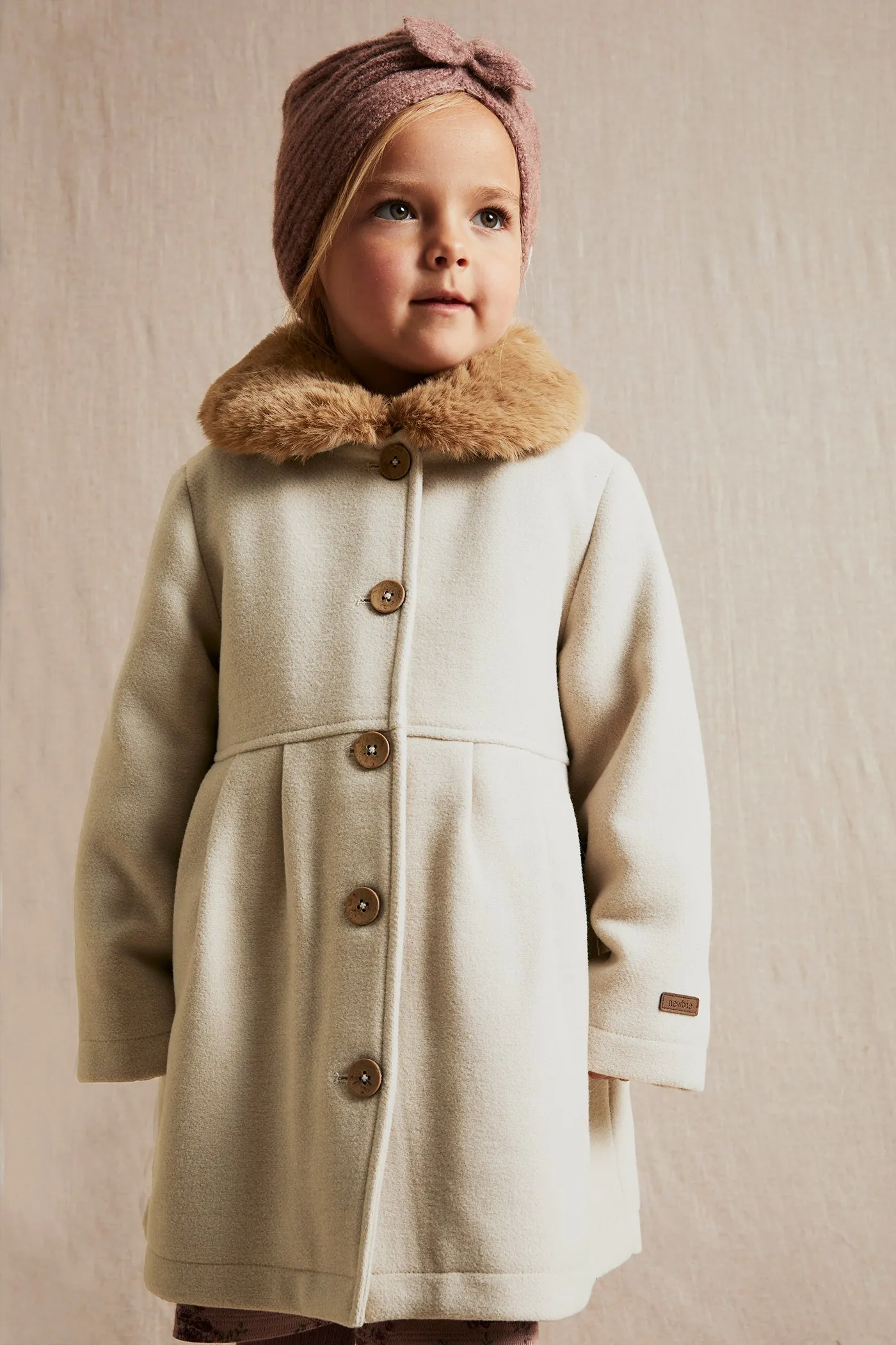 Baby & kids' beige faux fur collar coat