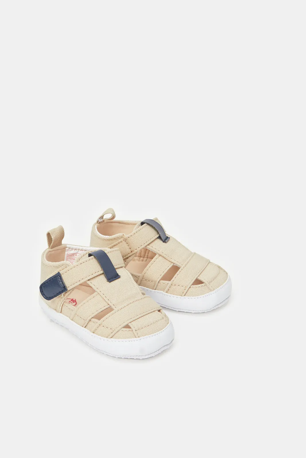 Baby Beige Velcro Strap Pram Shoes