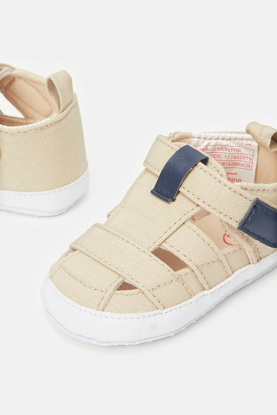 Baby Beige Velcro Strap Pram Shoes