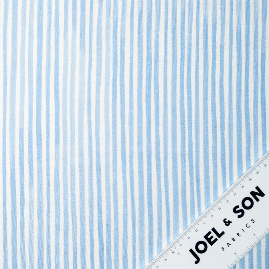 Baby Blue & White Striped Pure Silk Twill