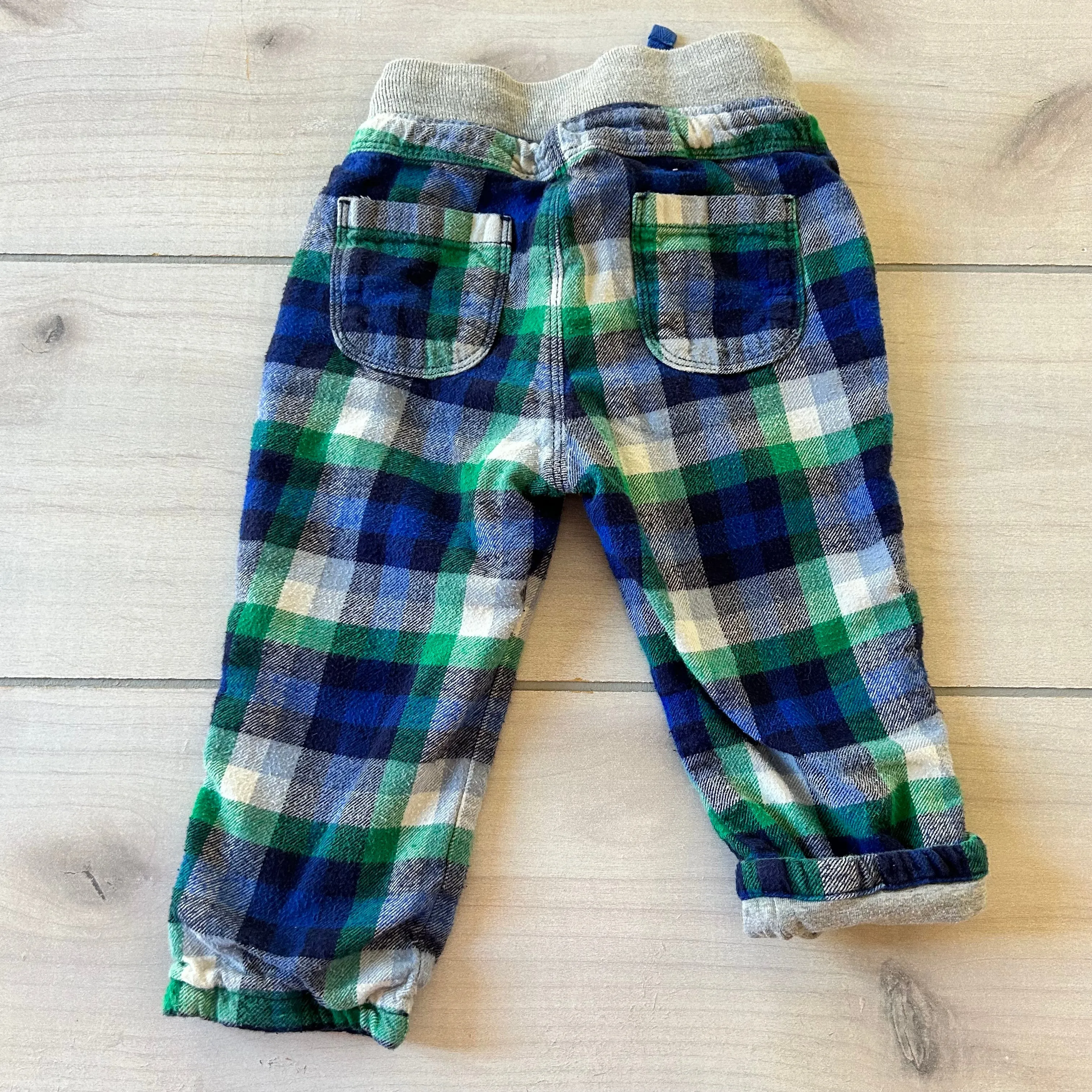 Baby Boden Blue Green Plaid Flannel Elastic Waist Pants