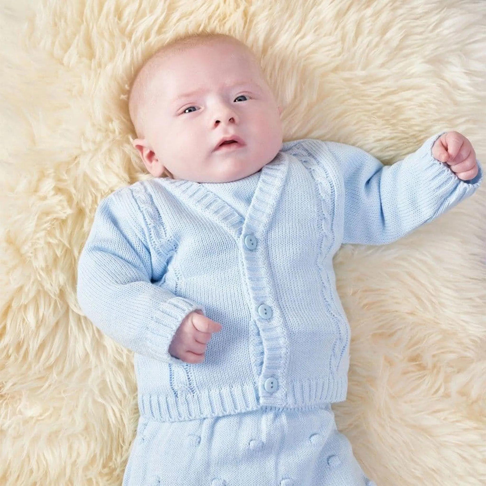 Baby Boys Knitted Cardigan - Blue - Cable Knit Design