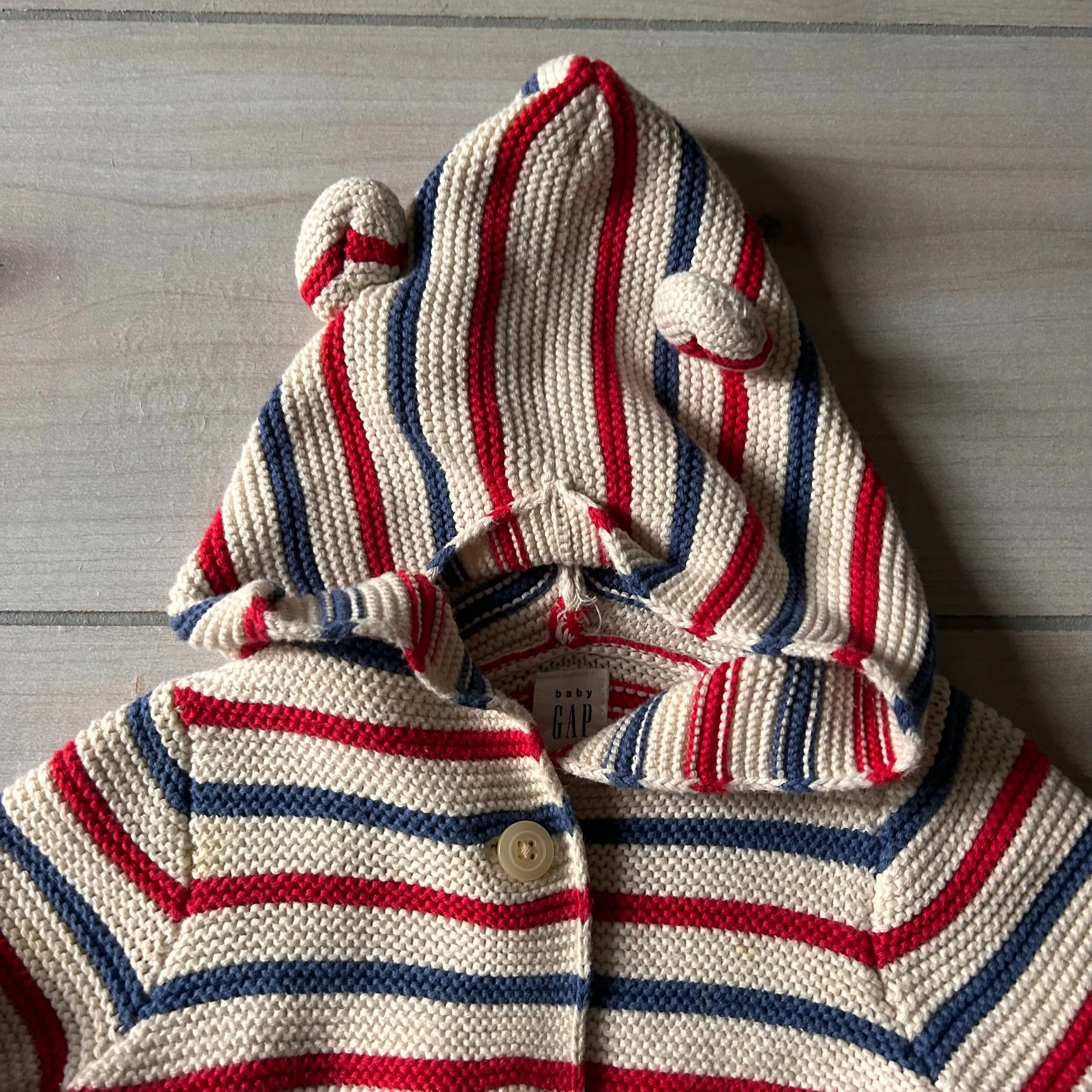 Baby Gap Red White Blue Striped Hooded Sweater Cardigan