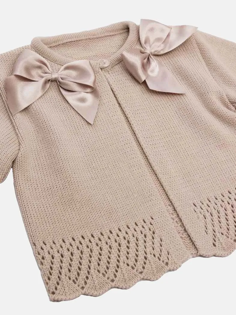 Baby Girl Cardigan with 2 Big Bows-Beige