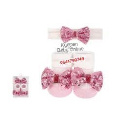 Baby Girl Socks With Headband  (Hudson Baby) Sequin