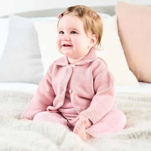 Baby Girls Cardigan With Collar - Dusty Pink