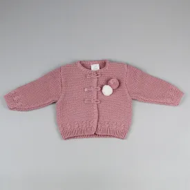 Baby Girls Cardigan With Poms - Dusky Pink