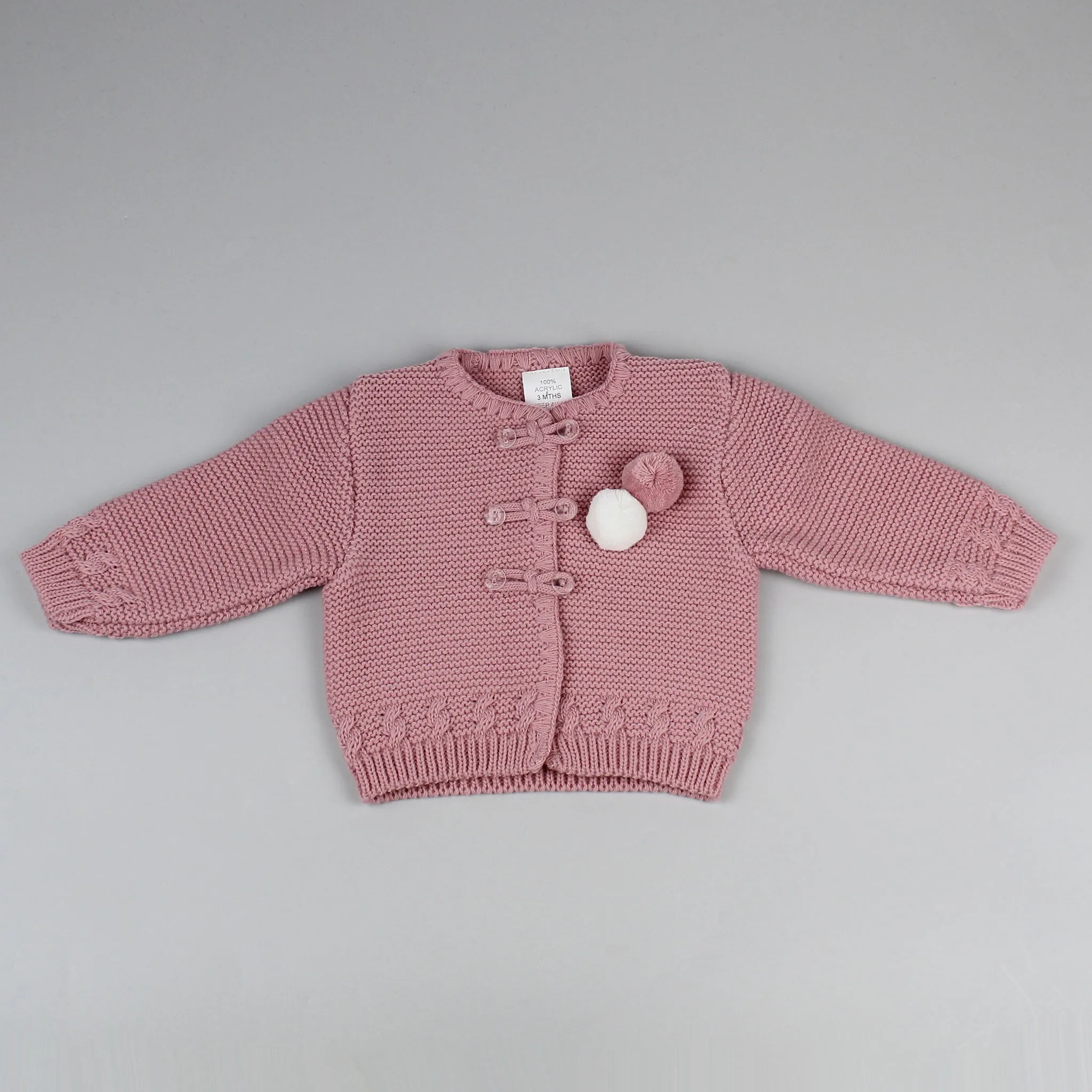 Baby Girls Cardigan With Poms - Dusky Pink