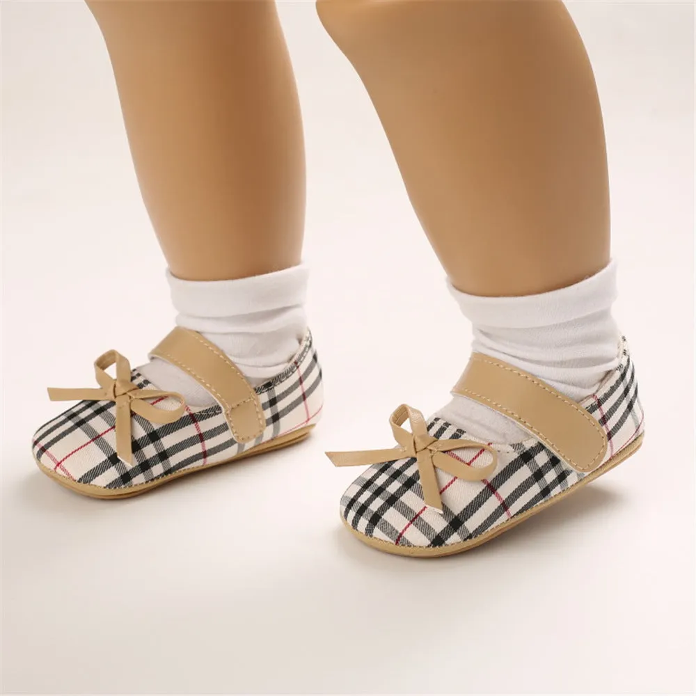 Baby Girls Plaid Bow Decor Magic Tape Shoes Wholesale Baby Shoes Suppliers