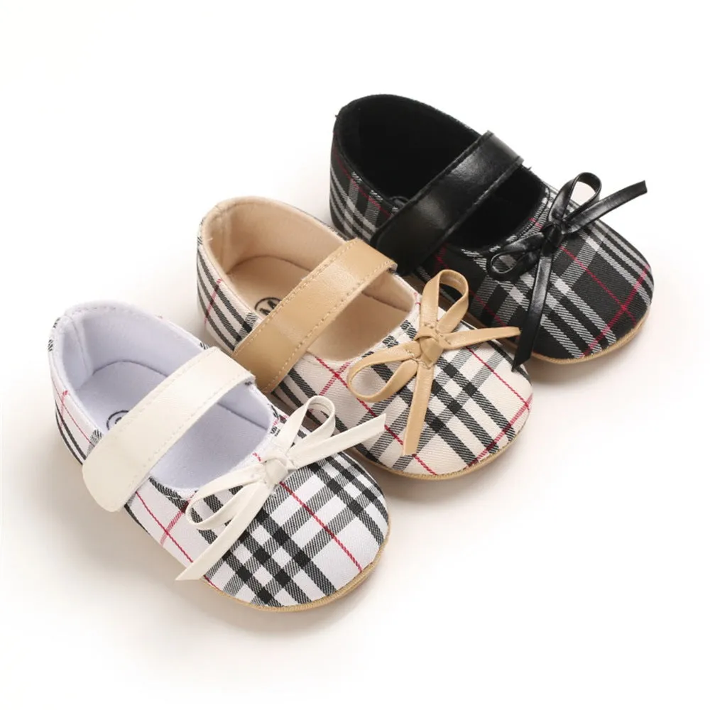 Baby Girls Plaid Bow Decor Magic Tape Shoes Wholesale Baby Shoes Suppliers