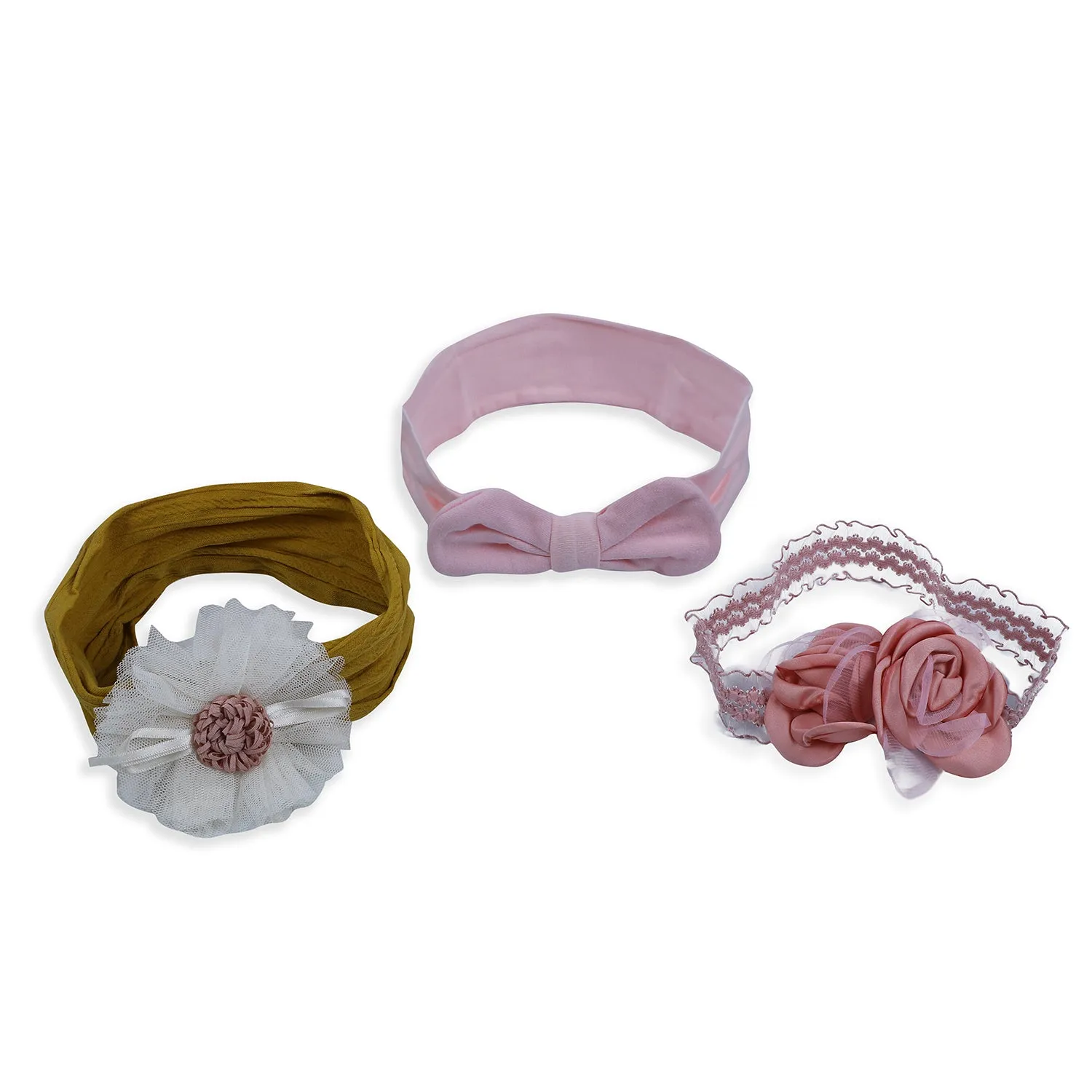 Baby Moo Pretty Floral Headband Set of 3 - Pink