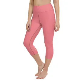 Baby Pink Yoga Capri Leggings, Best Pastel Pink Women's Capris Tights-Made in USA/EU/MX