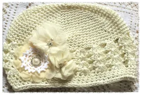 Baby toddler & girl ivory vintage beanie