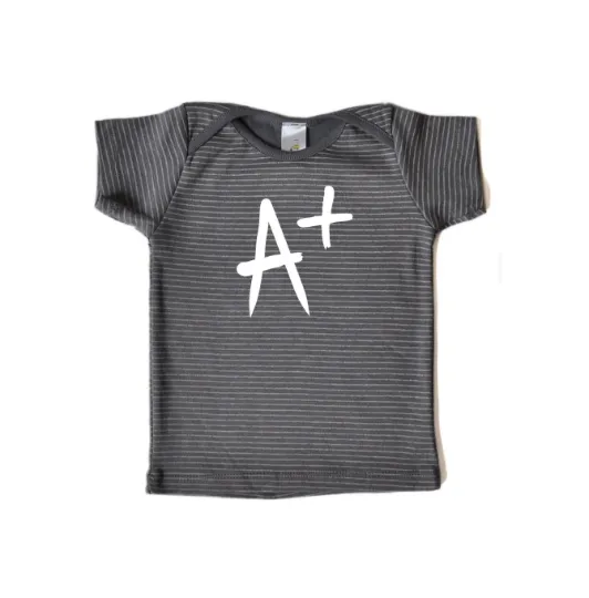 Baby Tshirt - Striped Gray with A  print on front