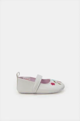 Baby White Embroidered Pram Shoes