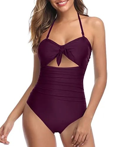 Backless Design Sexy Cutout One Piece Swimsuits-Maroon