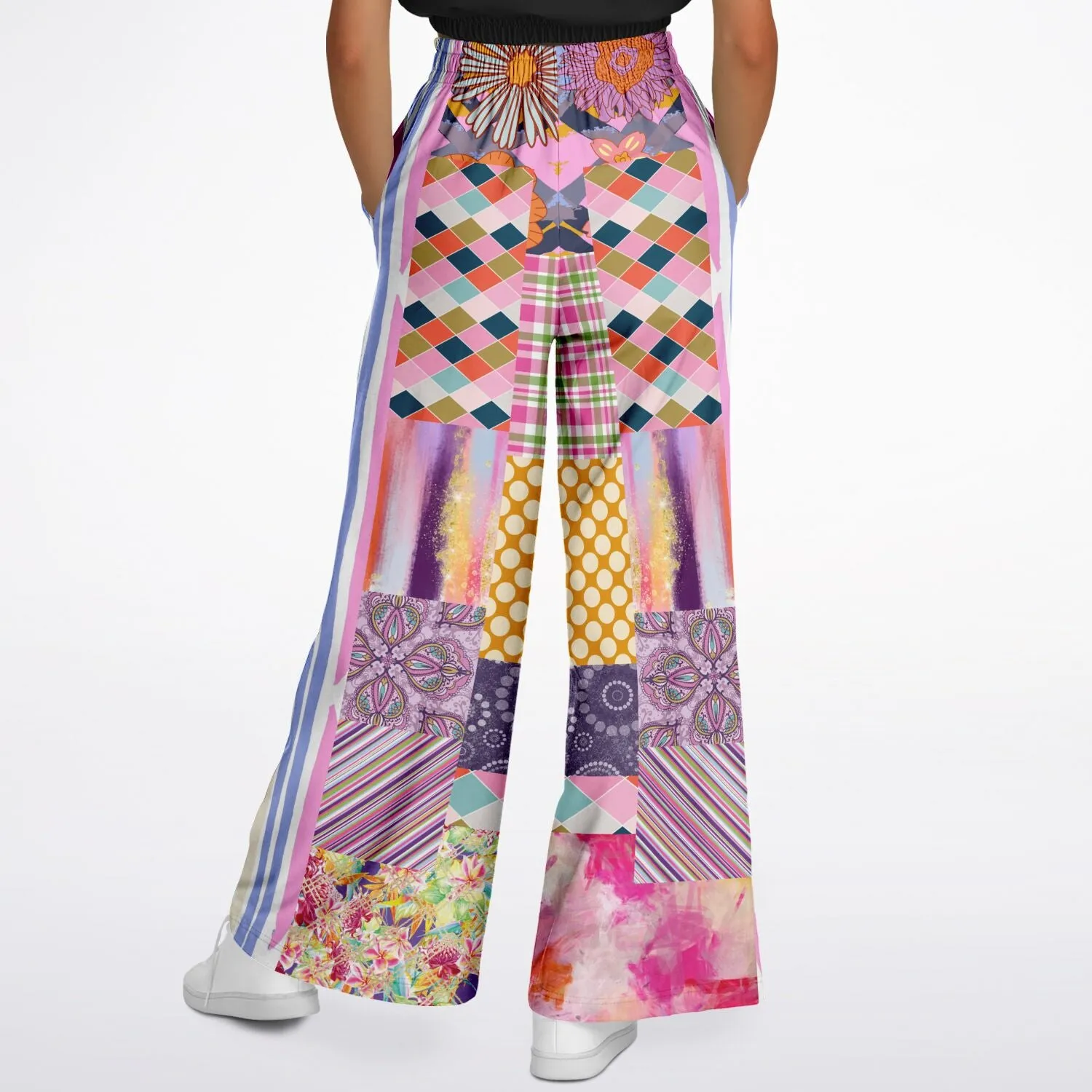 Bahama Mama Pink Floral Patchwork Eco-Poly Wide Leg Pants