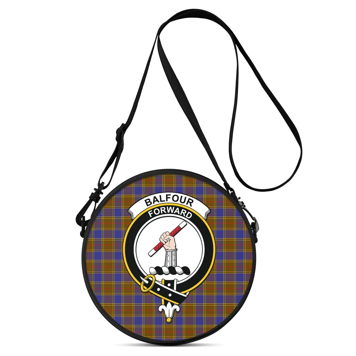 Balfour Tartan Round Satchel Bags with Family Crest