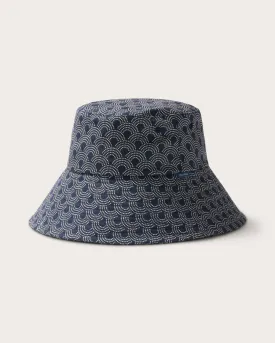 Bali Wide Brim Bucket in Indigo Waves